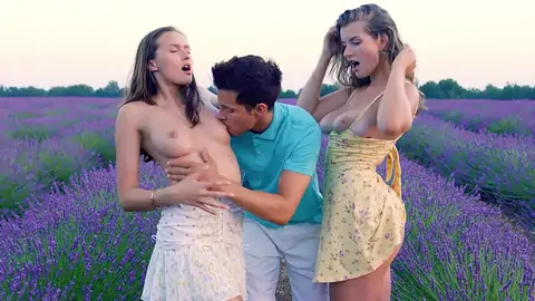 A duo of ash-blonde gals have a 3 way with a twink