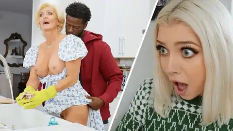 Platinum-blonde GILF is pummeled in the standing doggie