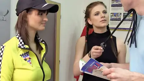 Teenager whips him while he drills ginger-haired at the driving school