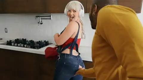 BIG BLACK COCK is boning curvaceous platinum-ash-blond ambisexual-atch in the kitchen