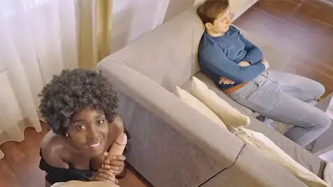 Dark-hued cutie with bouncy bum plows while beau sleeps